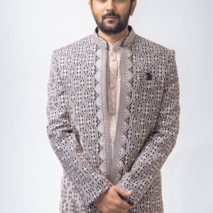 Royal Beige & Black Indo-Western Jacket