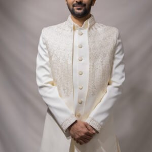 Classic Ivory Indo-Western Sherwani with Intricate Embroidery