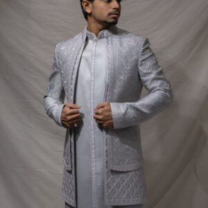 Silver Embroidered Indo-Western Sherwani