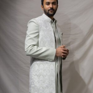 Pista Green Indo-Western Embroidered Jacket Set