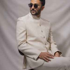 Emperor’s Linen Bandhgala/Nawab Ivory Jodhpuri Suit - Image 3