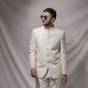 Emperor’s Linen Bandhgala/Nawab Ivory Jodhpuri Suit - Image 4