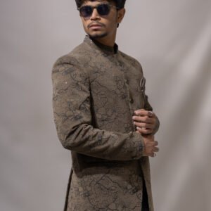 Textured Brown Floral Jodhpuri Jacket