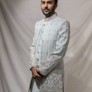Light Mint Embroidered Indo-Western Sherwani Set