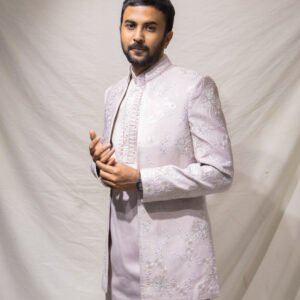 Lavender Embroidered Indo-Western Sherwani Set