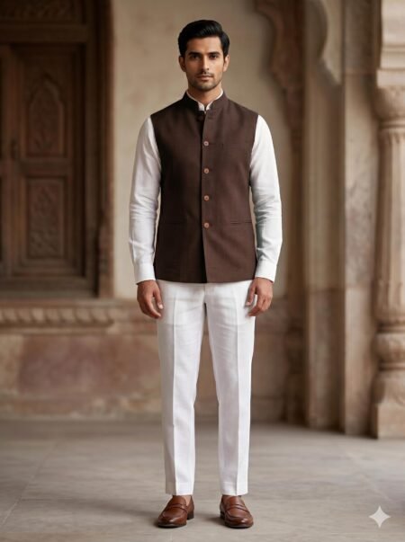 Mens Linen Modi Jacket : Mandarin Nehru Vest Indian Wedding Waistcoat Groomsman