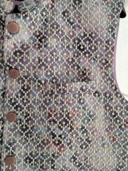Mens Indian Ethnic Print Waistcoat Mandarin Collar Wedding Vest Groomsman Festival Clothing